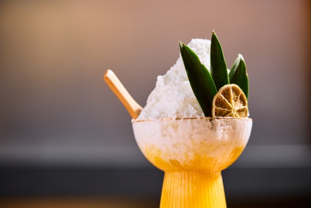 One of the cocktails on the menu at Causwells in Menlo Park will be the Piña Colada Royale, featuring agricole rum, pineapple, turmeric and salted almond, finished with shaved-to-order coconut ice. (Courtesy Hardy Wilson)