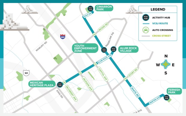 A map of the "Eastside Quest" route for Viva CalleSJ, which is taking place Sunday, April 19, 2026. (City of San Jose)