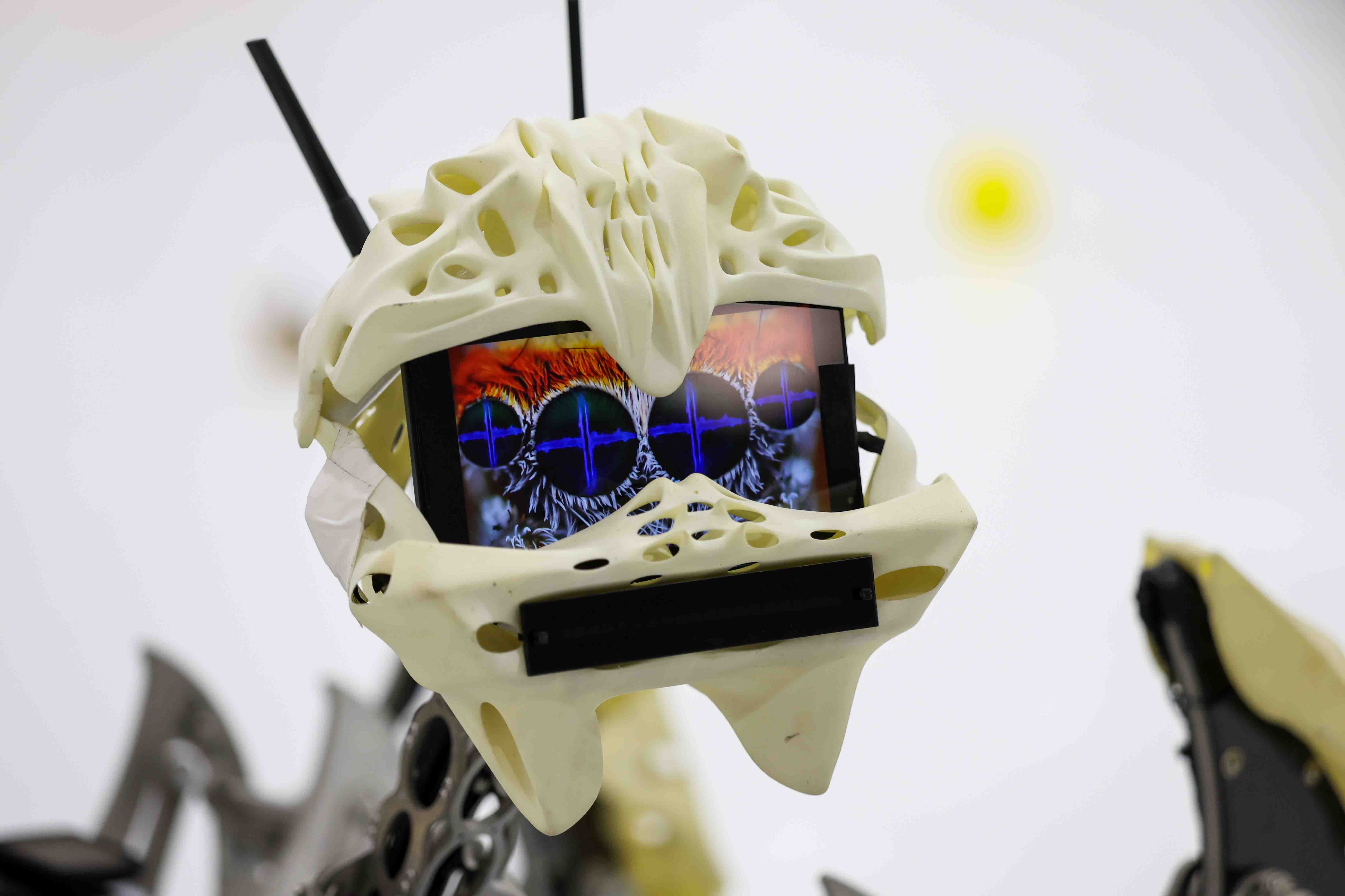 Marauder, a hexapod robot designed by Nick Donaldson, moves among...