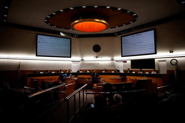 Jennifer Celaya, center, founder of New Beginnings Family Services, speaks during a Children and Families committee meeting at the Santa Clara County Building in San Jose, Calif., on Thursday, April 23, 2026. (Nhat V. Meyer/Bay Area News Group)