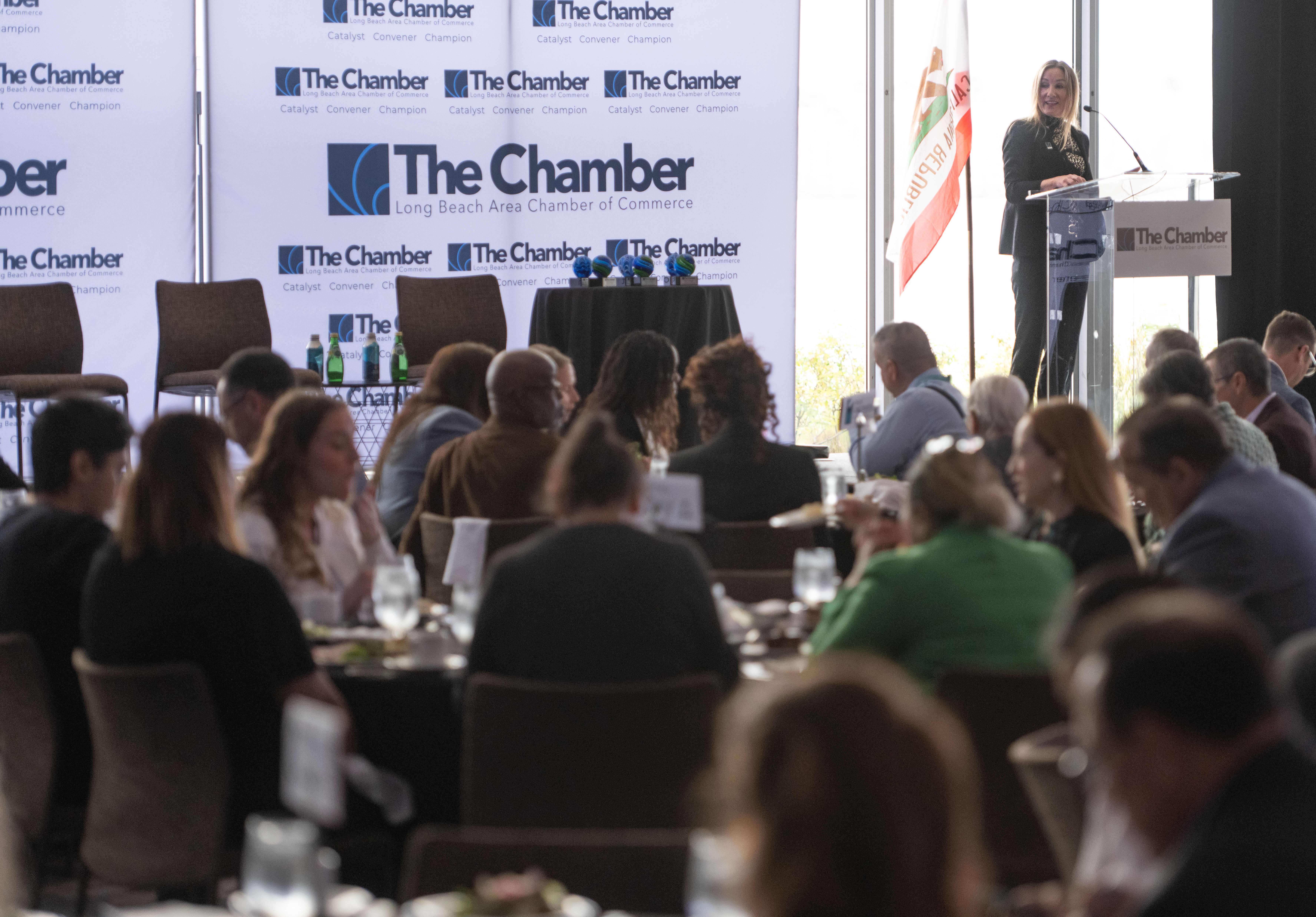 Long Beach Chamber of Commerce Board Chair Heather Summers speaks...