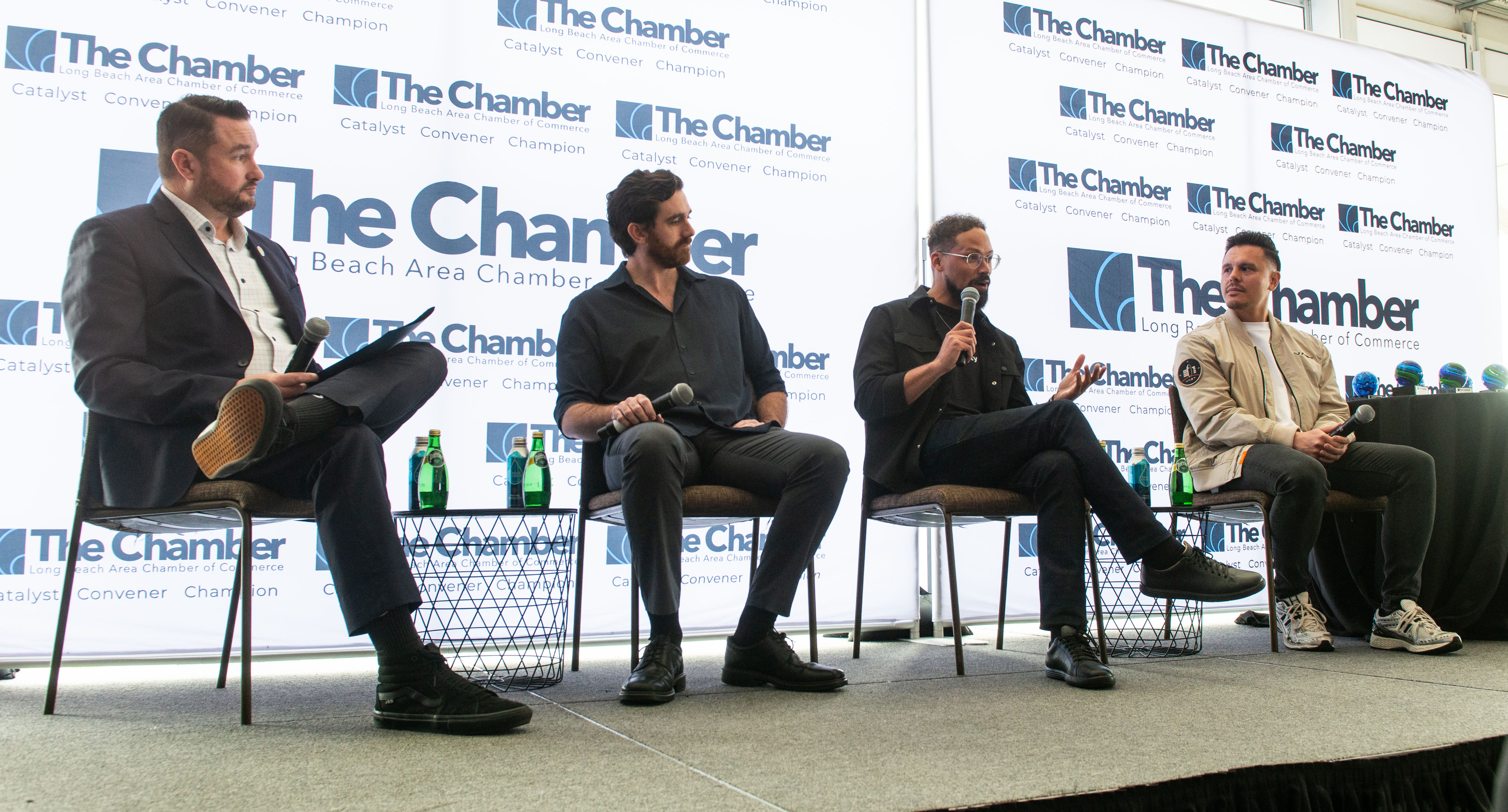 Long Beach Deputy Mayor of Economic Development Lucius Martin, left,...