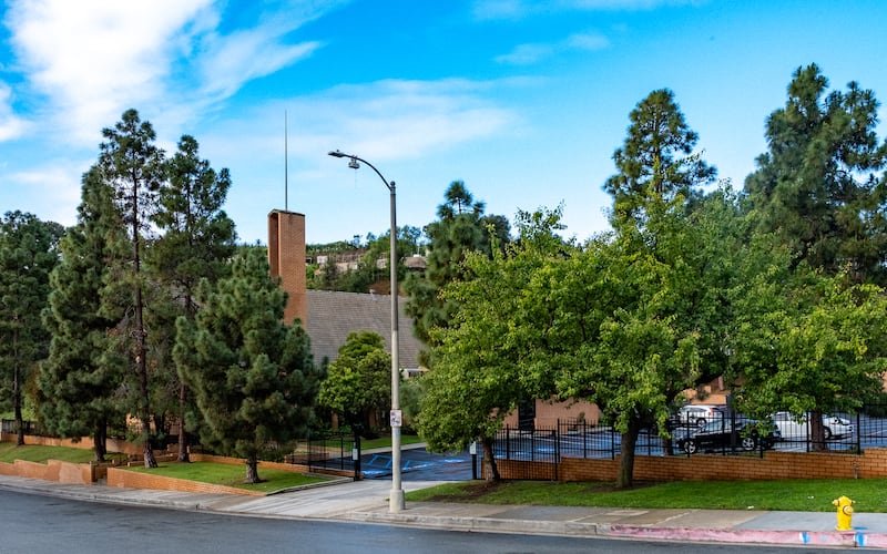 A Latter-day Saint meetinghouse in Pacific Palisades, California, is pictured on the day of its rededication. The meetinghouse was renovated and later rededicated Sunday, April 12, 2026, following the January 2025 California wildfires.