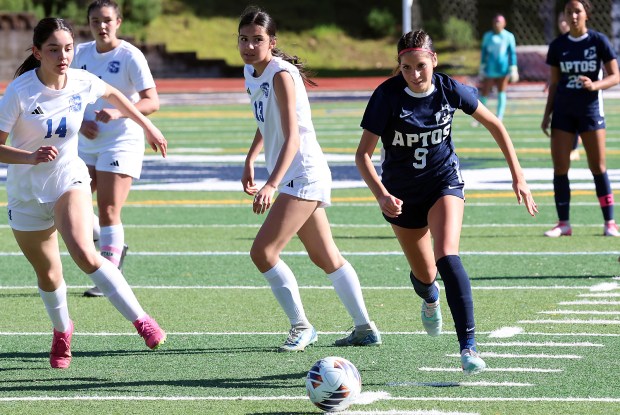 Aptos High senior midfielder Alexa Castaneda, a Fresno State University commit, finished with 43 goals and 38 assists in her four-year Mariners career. (Shmuel Thaler - Santa Cruz Sentinel)