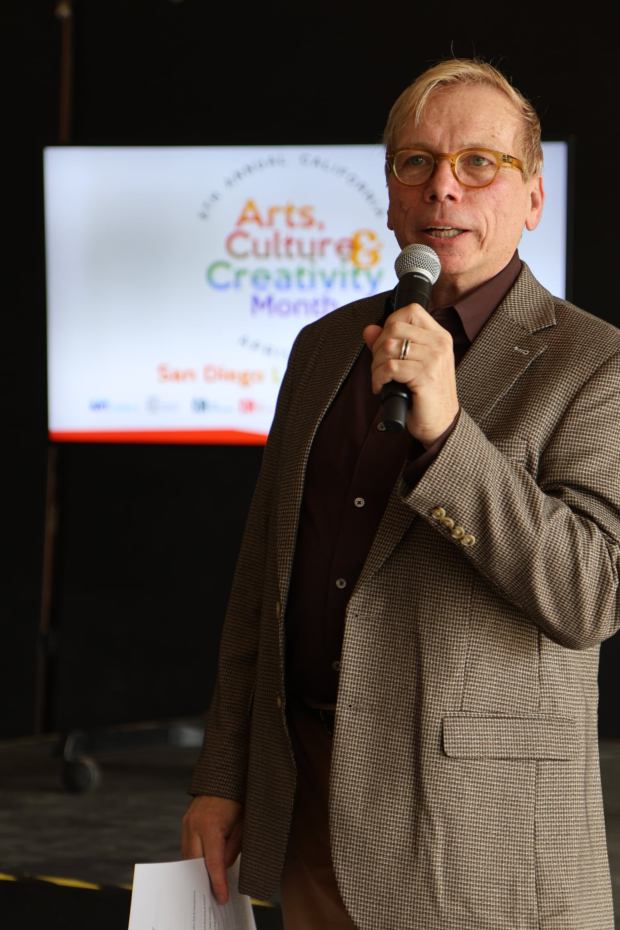 An arts advocacy panel, held as part of the launch of Arts, Culture & Creativity Month, was moderated on April 2, 2026, by Jonathon Glus, formerly the city of San Diego's director for the Department of Cultural Affairs and now the Conrad Prebys Senior Fellow for Art and Design at the Downtown San Diego Partnership. He is also chair of California for the Arts. (Michael Phillips)