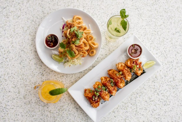 C-Level's happy hour menu includes chicken potstickers and calamari. (Cohn Restaurant Group)