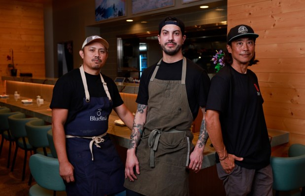 San Diego, CA - February 4: Vee Soukhaseum, left, Aristides Fernandez-Pinto, and Hiroshi Tokairin of the new sushi restaurant Dashi in Hillcrest on February 4, 2026 in San Diego, CA. (K.C. Alfred / The San Diego Union-Tribune)