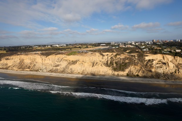In an aerial photo, Black's Beach and Torrey Pine Gliderport is seen on Oct. 7, 2025 in San Diego, CA. (K.C. Alfred / The San Diego Union-Tribune)