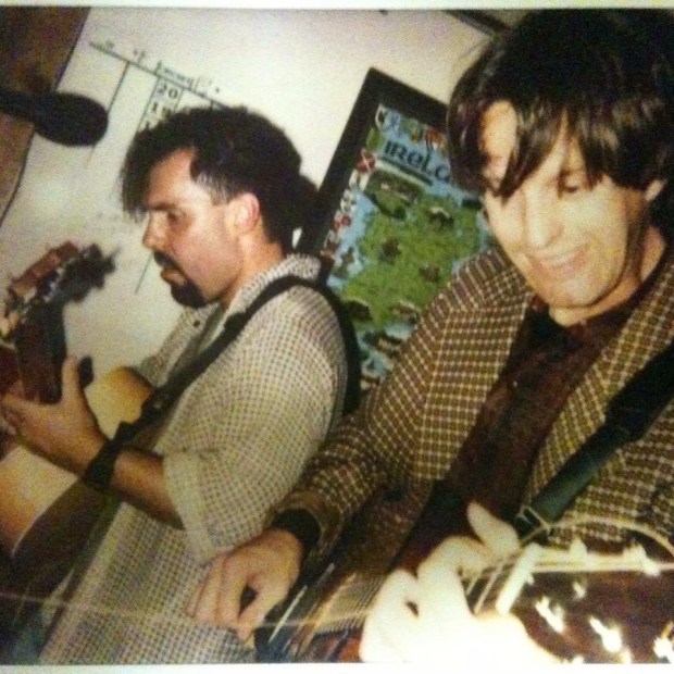 Steve Poltz, right, and Robert Driscoll are shown at a performance by The Rugburns, which released two albums in the 1990s before Poltz launched his solo career. (Courtesy Steve Poltz)
