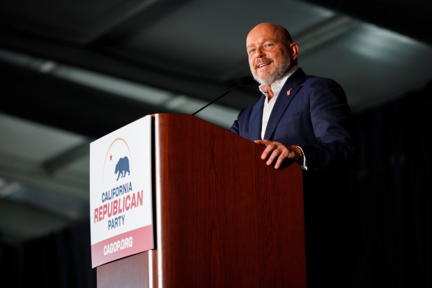 California gubernatorial candidate Steve Hilton speaks during a candidate forum at the 2026 California Republican Party Spring Convention at the Sheraton San Diego Resort on Saturday, April 11, 2026. (Kristian Carreon / The San Diego Union-Tribune)