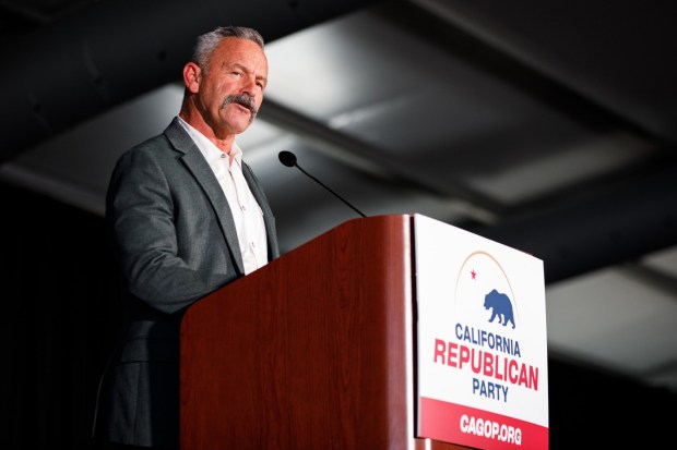 Riverside County Sheriff Chad Bianco, a candidate for governor, speaks at a candidate forum during the 2026 California Republican Party Spring Convention at the Sheraton San Diego Resort on Saturday, April 11, 2026. (Kristian Carreon / The San Diego Union-Tribune)