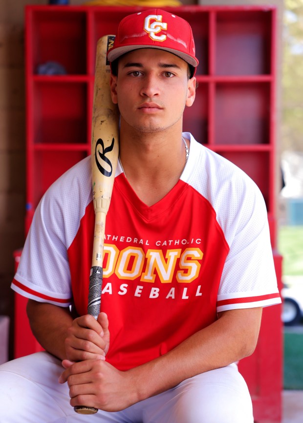 San Diego, CA - April 8: Cathedral Catholic baseball player Ty Daniels on April 8, 2026 in San Diego, CA. (K.C. Alfred / The San Diego Union-Tribune)