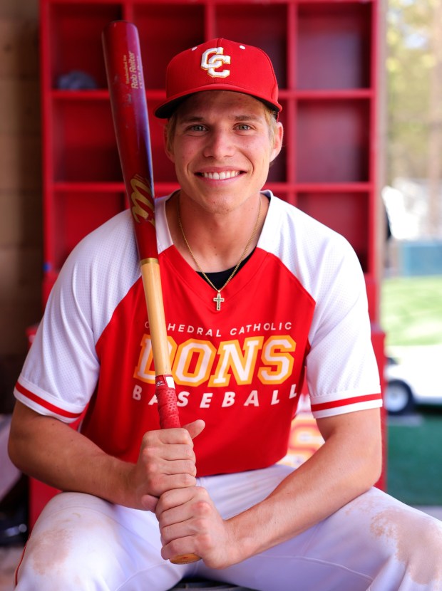 San Diego, CA - April 8: Cathedral Catholic baseball player Hunter Harrington on April 8, 2026 in San Diego, CA. (K.C. Alfred / The San Diego Union-Tribune)