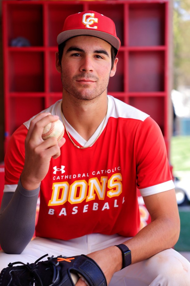 San Diego, CA - April 8: Cathedral Catholic baseball player Griffin Brown on April 8, 2026 in San Diego, CA. (K.C. Alfred / The San Diego Union-Tribune)