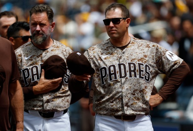 San Diego Padres manager Craig Stammen looks on before a game against the Colorado Rockies at Petco Park on April 12, 2026 in San Diego, CA. (K.C. Alfred / The San Diego Union-Tribune)