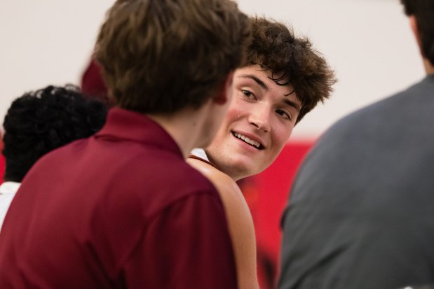 Declan Flanagan #51, center, of Torrey Pines High School looks on from the bench during a game against Canyon Crest at Canyon Crest Academy on Friday, April 10, 2026 Jin San Diego, California. (Derrick Tuskan / For The San Diego Union-Tribune )
