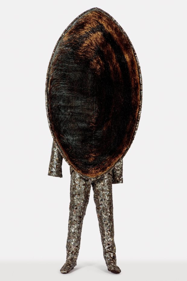 This mixed-media sculpture called "Soundsuit" by Nick Cave.
