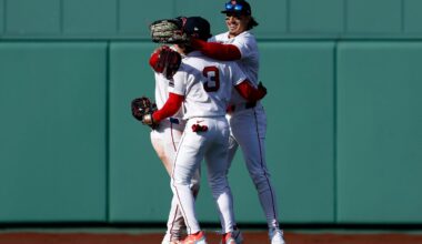 Red Sox outfielders Wilyer Abreu, Cedanne Rafaela, and Jarren Duran had plenty to smile about following a win in the team's home opener.