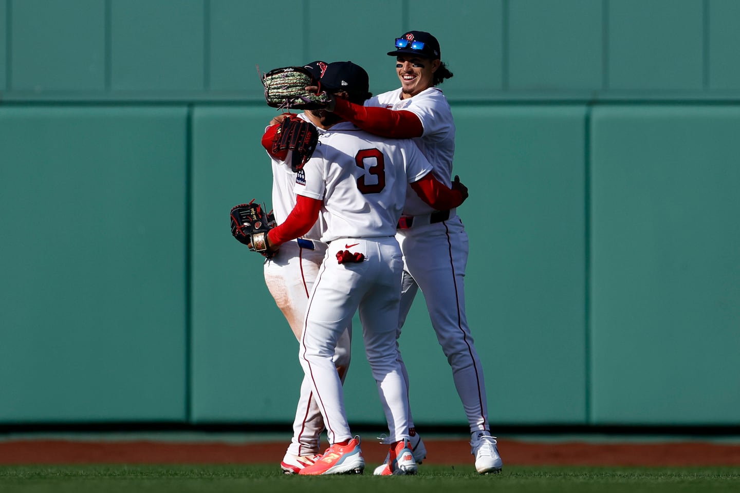 Red Sox outfielders Wilyer Abreu, Cedanne Rafaela, and Jarren Duran had plenty to smile about following a win in the team's home opener.