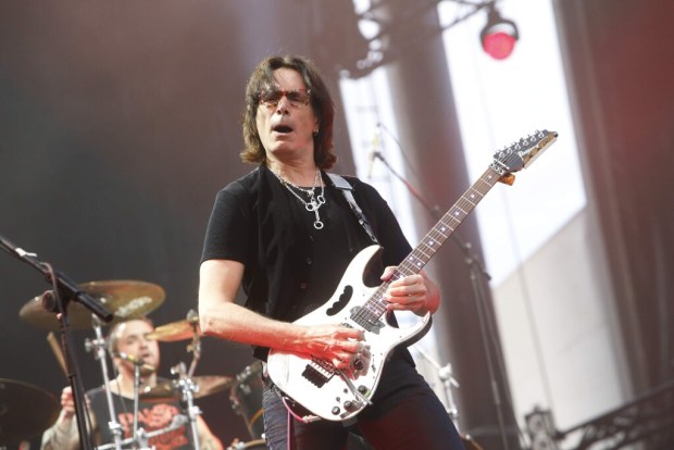 Steve Vai performs with Sepultura at Rock in Rio USA at the MGM Resorts Festival Grounds on Saturday, May 9, 2015, in Las Vegas. (Photo by John Davisson/Invision/AP)