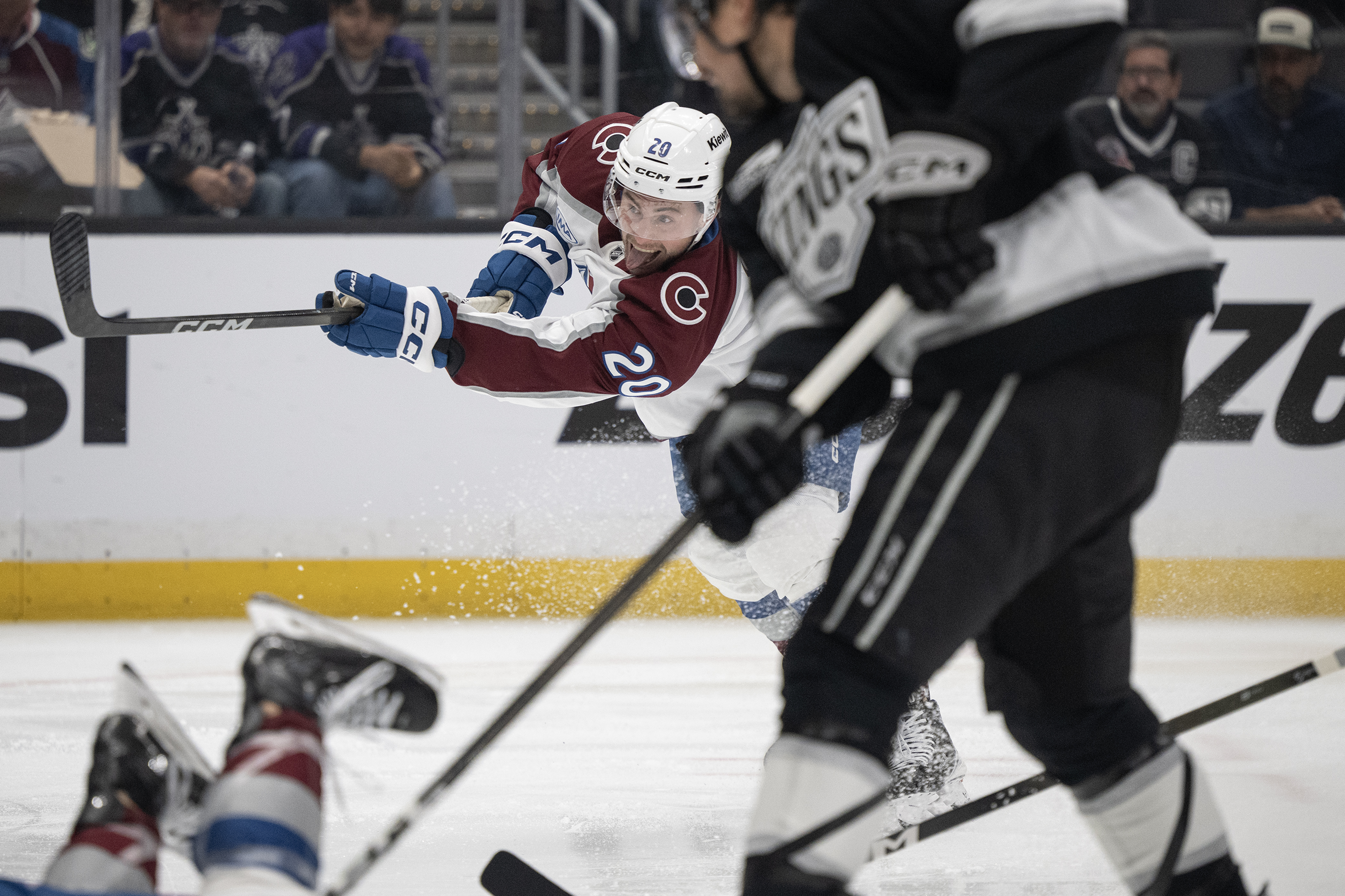 Center Ross Colton (20) of the Colorado Avalanche takes a...