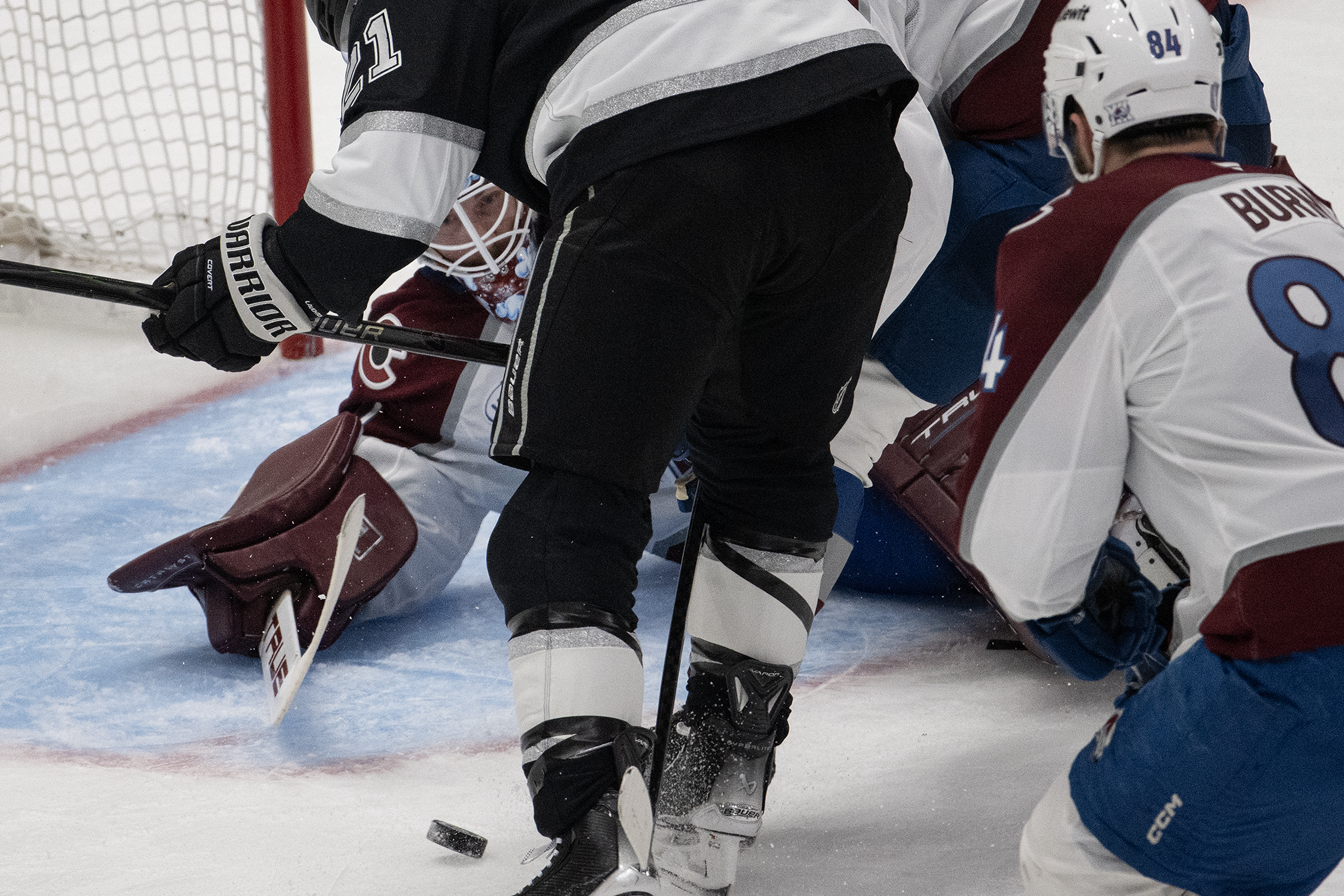 Goaltender Scott Wedgewood (41) of the Colorado Avalanche saves a...