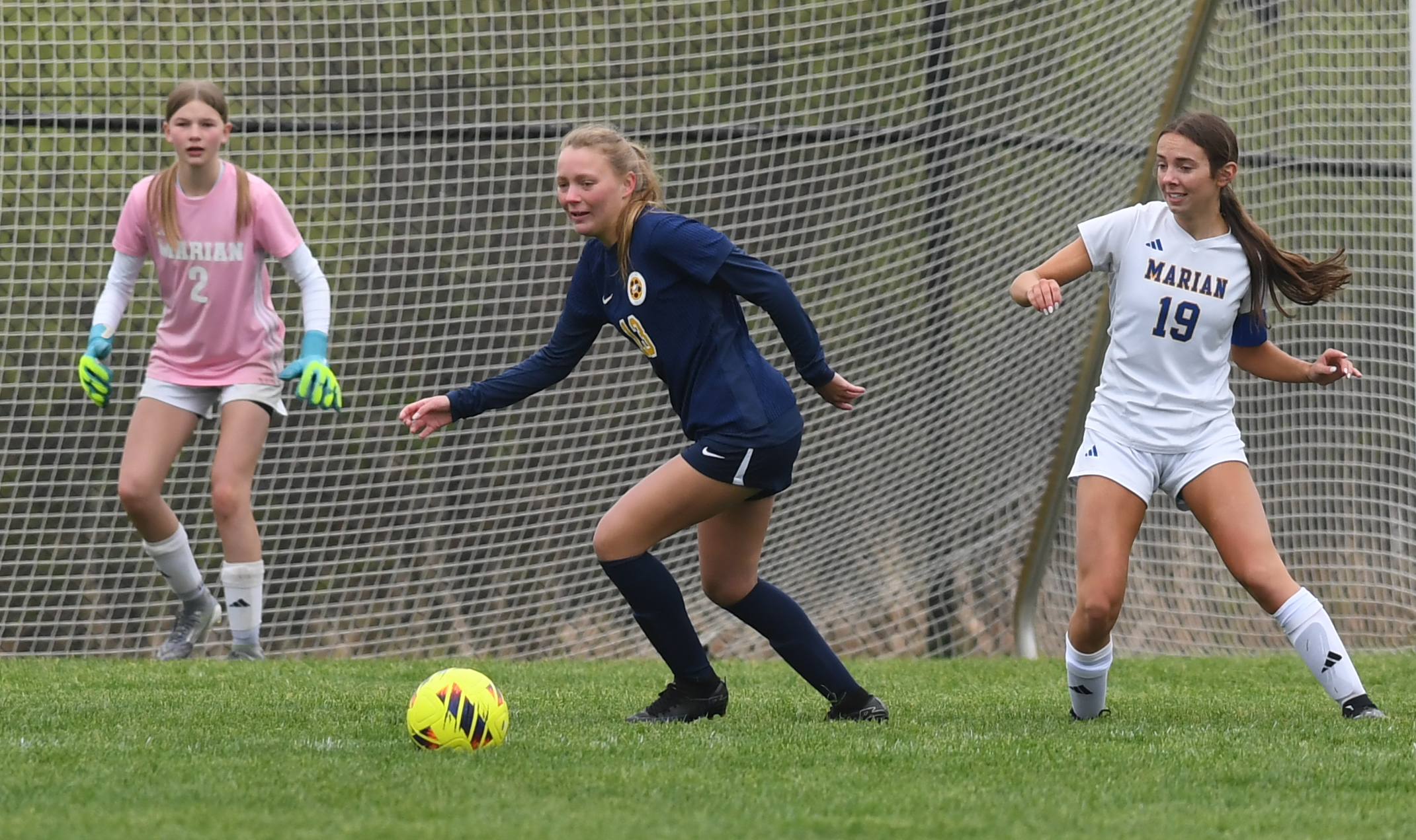 The Bloomfield Hills Marian Mustangs defeated the Hartland Eagles 3-2...