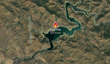 The Hog Fire in Fresno County has burned 200 acres and is 40% contained as crews continue battling the active wildfire in the Sierra National Forest as of Thursday, April 23, 2026, with the cause still under investigation. (CalFire)