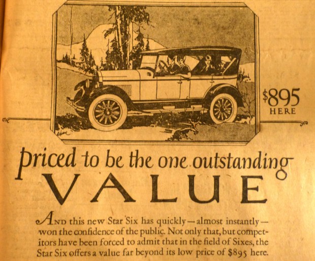 This handsome touring car was featured in Berkeley newspaper ads a century ago. The sale price shown equals about $16,200 today, according to an online inflation calculator. (photo courtesy of the Berkeley Historical Society and Museum)