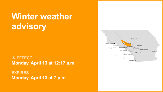 Winter weather advisory affecting 5 Freeway north of LA until Monday evening – gusts may reach 45 mph – Orange County Register