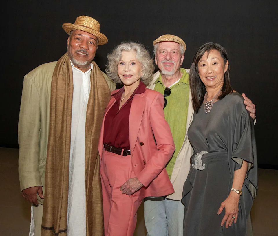 Co-founder and Artistic Director Alonzo King, from left, actress and activist Jane Fonda, Lines Ballet co-founder and Creative Director Robert Rosenwasser and Lines Ballet board member Lucia Choi-Dalton backstage at the Blue Shield of California Theater at YBCA on Saturday, April 18. (Scott Wall)