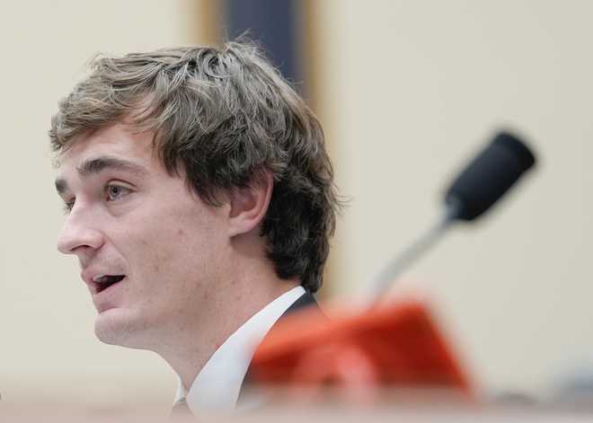 Nick Shirley testifies during a House Judiciary subcommittee hearing on public funds abuse on Capitol Hill, Wednesday, Jan. 21, 2026, in Washington. (AP Photo/Mariam Zuhaib)