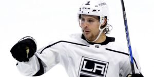 Adrian Kempe skating for the Los Angeles Kings