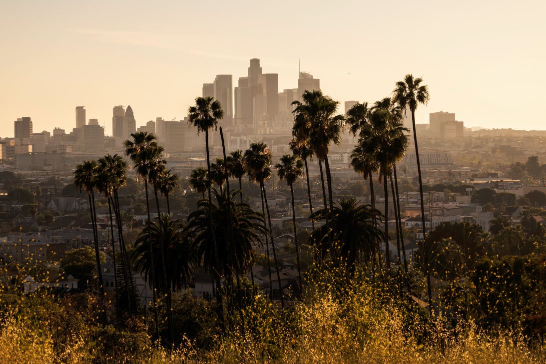 View of downtown Los Angeles on March 18, during an unusual winter heatwave, with temperatures reaching the mid-90s throughout the week.