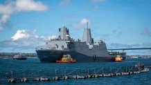 The amphibious transport dock USS John P. Murtha (LPD 26) returns to San Diego after supporting NASA’s Artemis II recovery, Apr. 11, 2026. USS John P. Murtha supported NASA’s Artemis II mission in the U.S. 3rd Fleet area of operations supporting, retrieving the crew and spacecraft following their return to Earth and splashdown in the Pacific Ocean. NASA’s Artemis II mission sent four astronauts on a flight around the moon in the Orion space capsule, marking the first time humans journeyed to deep spac