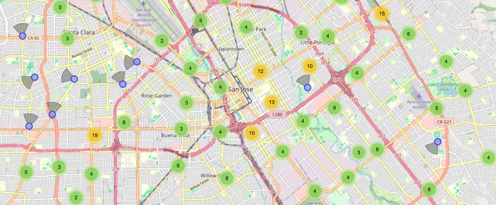 map highlighting various points of interest and locations in san jose map highlighting various points of interest and locations in san jose