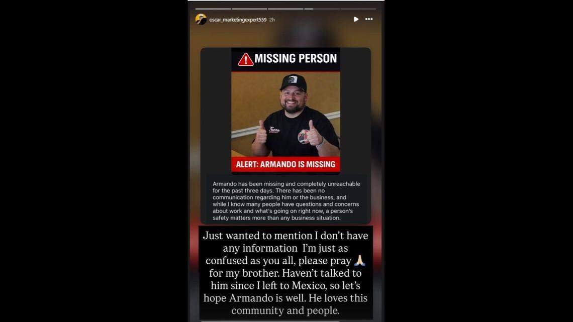An Instagram post about Armando Arias was posted Monday. The owner of Tacos El Cabezon, he has been reported missing to the Fresno Police department.