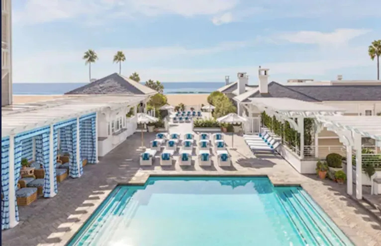 Pool and lounge chairs at Shutters on the Beach hotel in Santa Monica near the ocean