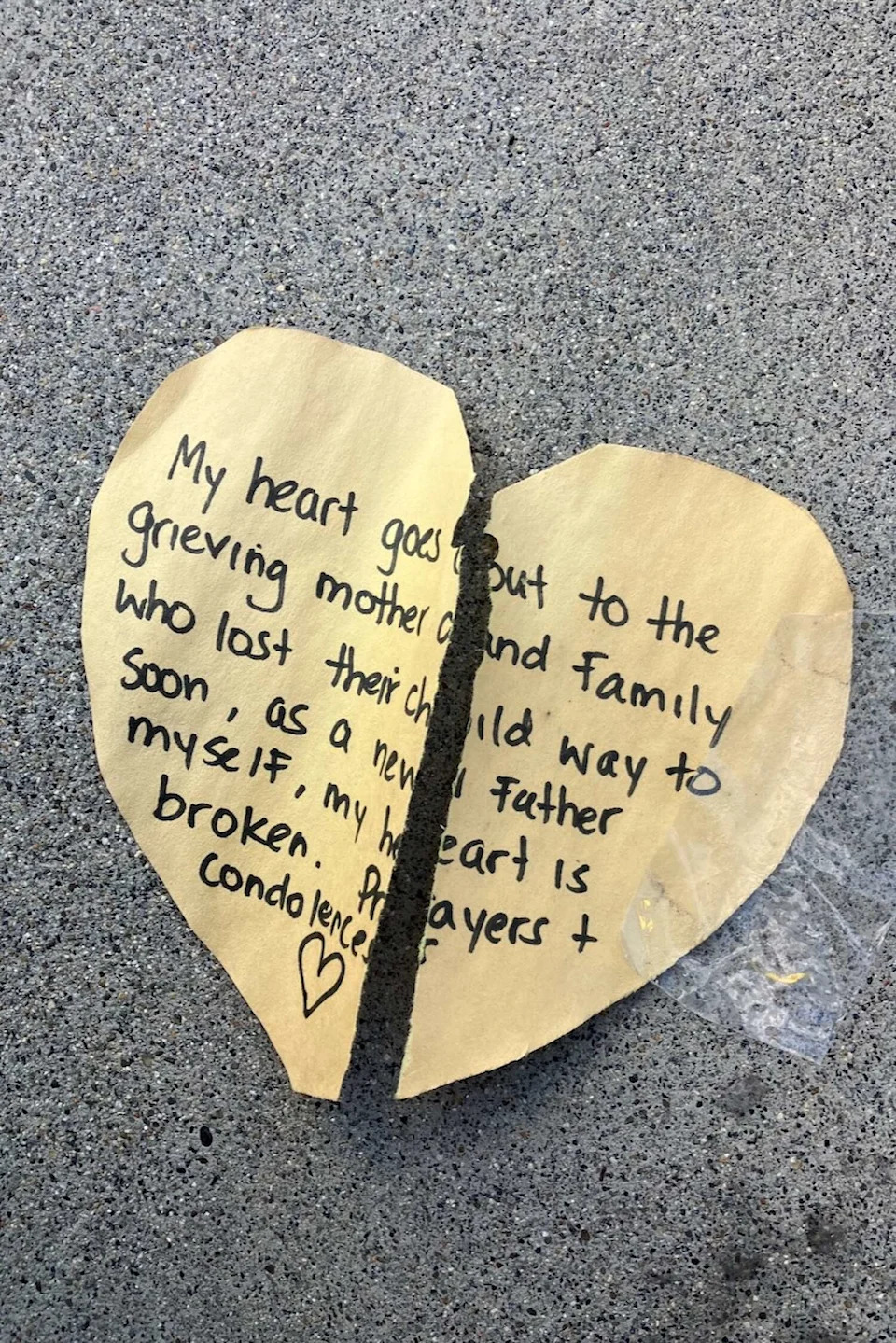 A broken heart memorial is left at the makeshift shrine for a toddler struck and killed in San Francisco's Mission Bay neighborhood earlier this year. (Rachel Swan / S.F. Chronicle)