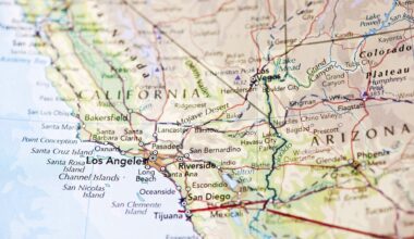 Photo map of Los Angeles California. Shallow depth of field, focus on the Los Angeles city of the map and the area nears it.