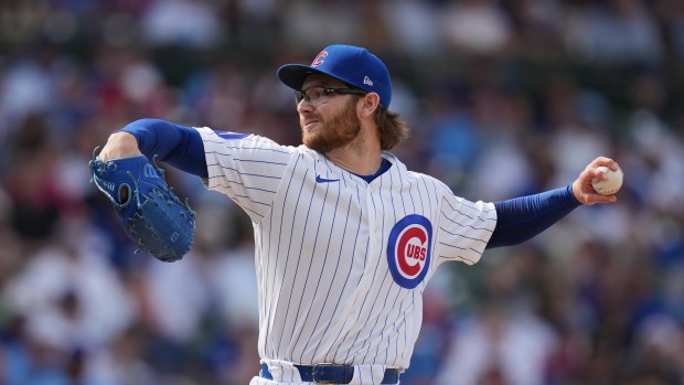 Chicago Cubs pitcher Riley Martin throws against the Philadelphia Phillies during a game Thursday, April 23, 2026, in Chicago. (AP Photo/Erin Hooley)
