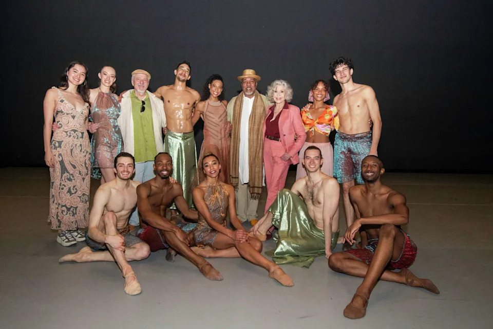 Alonzo King Lines Ballet dancers with actress Jane Fonda backstage at the Blue Shield of California Theater at YBCA on Saturday, April 18. (Scott Wall)