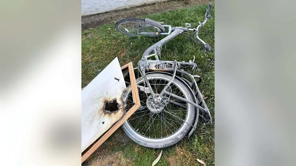 <div>An electric bike's battery sparked the fire, as seen in this photo from the scene.</div>