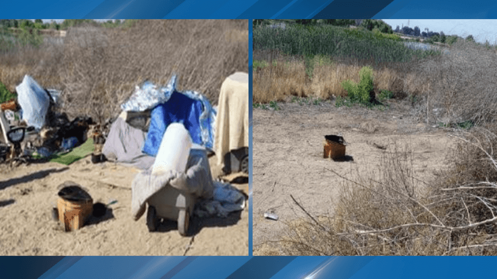 11 people were arrested, four dogs were seized, and 12 tons of trash were removed after an encampment cleanup near the Kern River embankments. PHOTO: BPD
