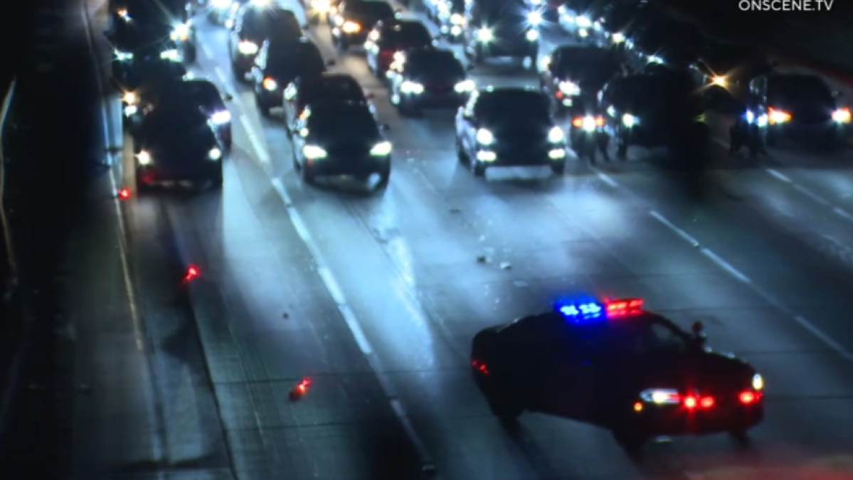 Scooter and other large objects thrown onto downtown LA freeway – NBC Los Angeles