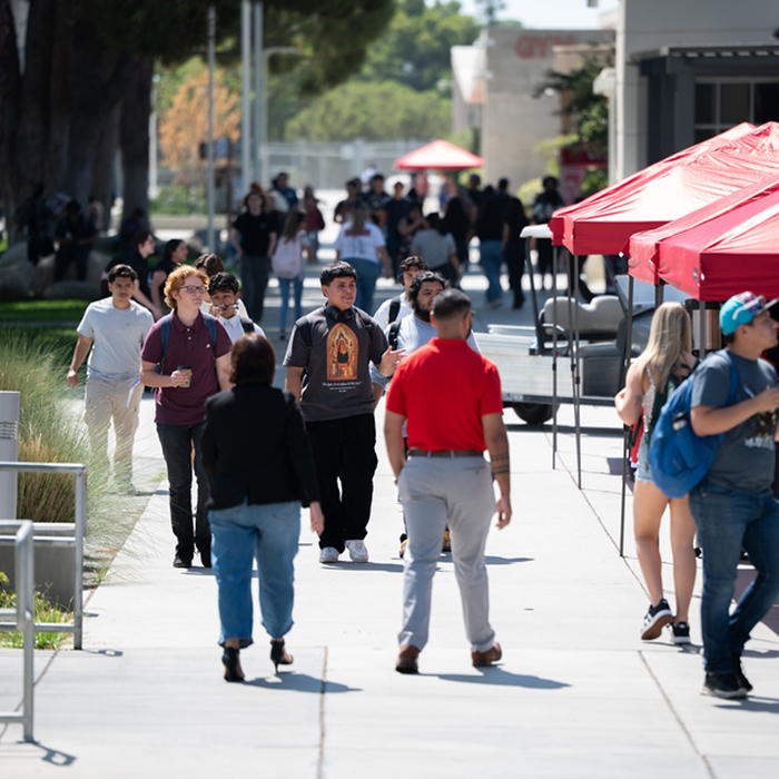 several student walking on a college campus