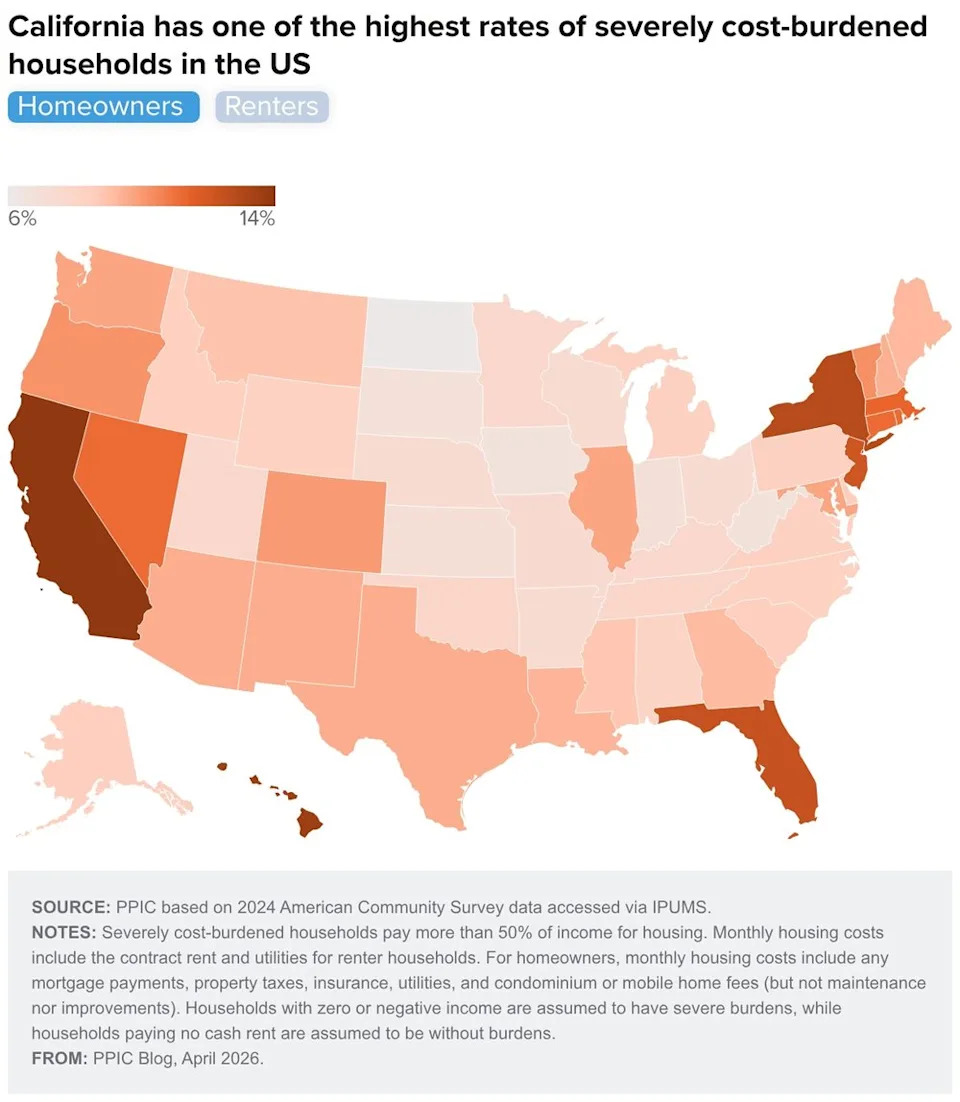 Map showing the most cost burdened states for homeowners