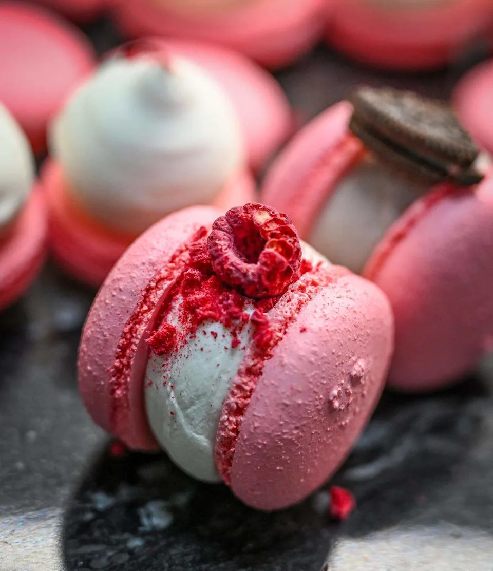 Macarons are prepared in the kitchen at Lodéi Bakery & Cafe, an Armenian family-owned bakery on the northeast corner of Palm and Bullard avenues.