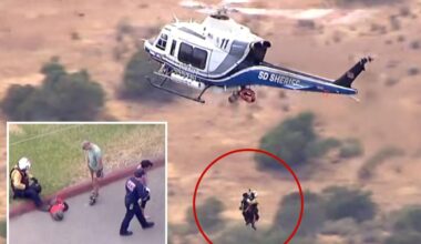 Terrifying moment rock climbers get trapped on 100ft ledge in San Diego