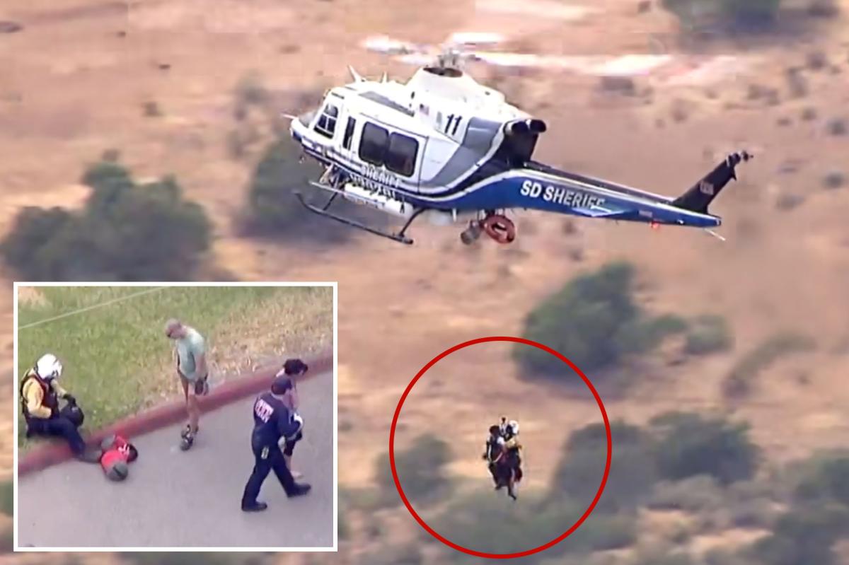 Terrifying moment rock climbers get trapped on 100ft ledge in San Diego